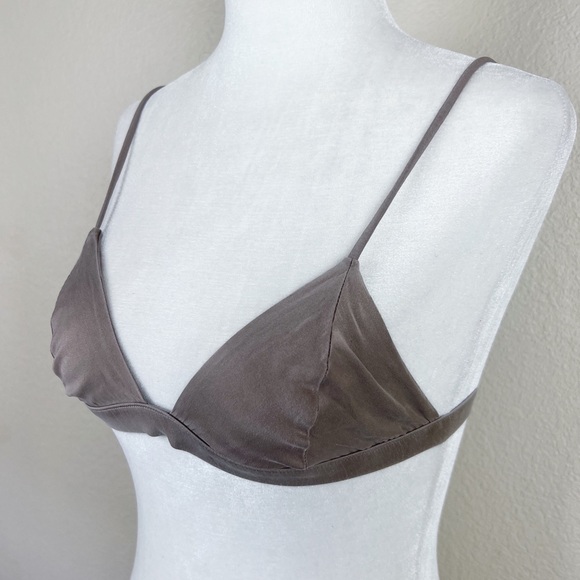SilRiver SILK Satin Champagne Femme Triangle Bralette - Picture 3 of 7